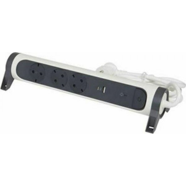 Πολύπριζο  προστασίας με διακόπτη 3 σούκο + USB 1,5 καλωδιο 3χ1,5m  Μαύρο -Λευκό  LEGRAND