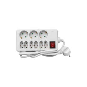 ADELEQ Πολύπριζο Με Καλώδιο 3x1.5mm 1.5m Καλώδιο 9 Θέσεων ( 3 Σούκο+6 Διπολικά ) Με Διακόπτη Λευκό 