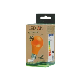 LED ON ANTIINSECT Λάμπα LED βιδωτή E27 A60 8 Watt Εντομοαποθητική με πορτοκάλι απόχρωση 2700Κ RLX