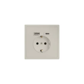 LINEME GENA Μονή Χωνευτή Πρίζα Ρεύματος με 2 Θύρες USB Soft Greige