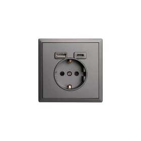 LINEME GENA Μονή Χωνευτή Πρίζα Ρεύματος με 2 Θύρες USB Ανθρακί