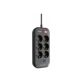 LDNIO Πολύπριζο 6 Θέσεων με Διακόπτη 2 USB-A και 2 USB-C και Καλώδιο 2m Μαύρο