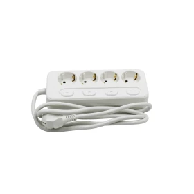 ADELEQ Πολύμπριζο Με Καλώδιο 3x1.5mm² 1.5μ 4 Σούκο,4 Διακόπτες Λευκό 15-3151546